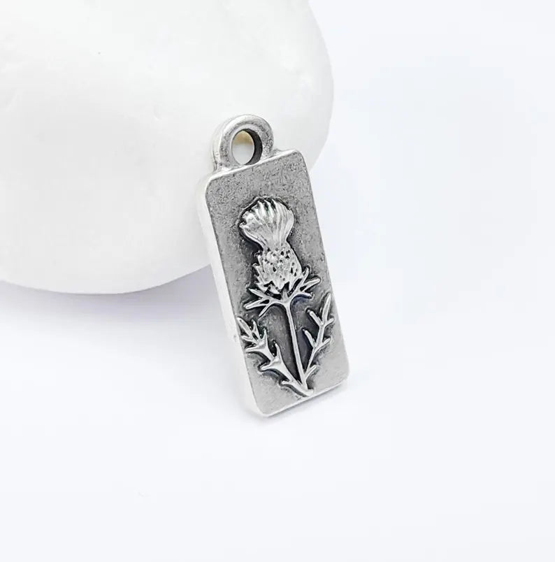 Thistle Flower Charms, Floral Earring, Necklace Parts, , Antique Silver Plated Zamac 26x10mm G36691