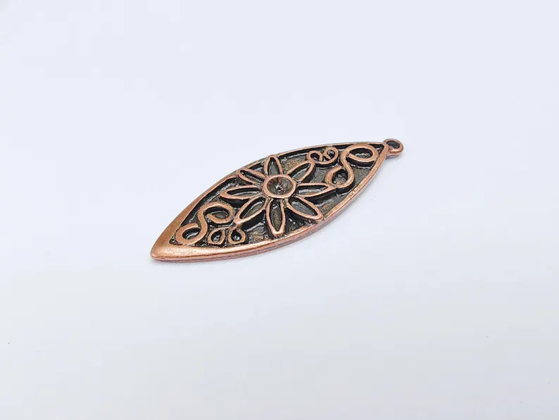 Flower Pendant, Boho Charm, Earring Charm, Dangle Pendant, Necklace Parts, Antique Copper Plated 51x19mm G36695