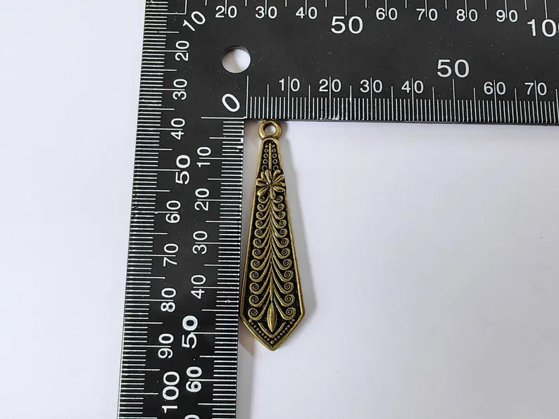 Ornate Bohemian Charm Pendant, Boho Charm, Earring Charms, Bronze Dangle Pendant, Necklace Parts, Antique Bronze Plated Zamac 54x15mm G36698