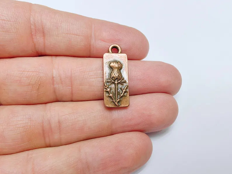 2 Flower Charms, Earring Charms, Bohemian Necklace Parts, Floral Charm for Nature Inspired Jewelry, Antique Copper Plated 26x10mm G36700