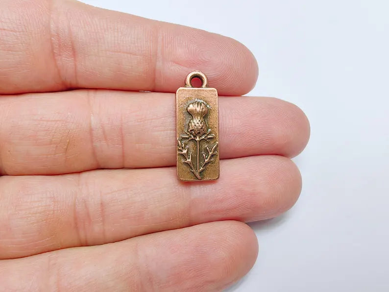 2 Flower Charms, Earring Charms, Bohemian Necklace Parts, Floral Charm for Nature Inspired Jewelry, Antique Copper Plated 26x10mm G36700