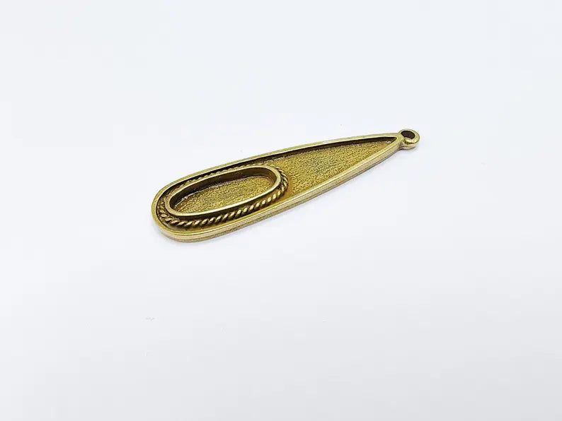 Bohemian Pendant Blank, Cabochon Bezel, Locket Base, inlay Mounting,Resin Necklace,Antique Bronze Plated Zamac 53x14mm (18x7mm bezel) G36796