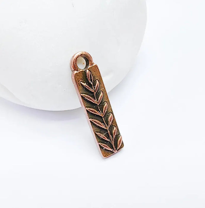 5 Plant Charms, Leaf Bar Pendant, Earring Charms, Nature Dangle Pendant, Necklace Parts, Antique Copper Plated 25x6mm G36799