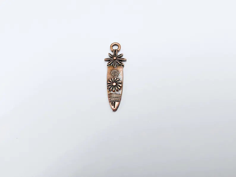 4 Sunburst and Flower Charms, Earring Charms, Boho Dangle Pendant, Necklace Parts, Antique Copper Plated 33x10mm G36802