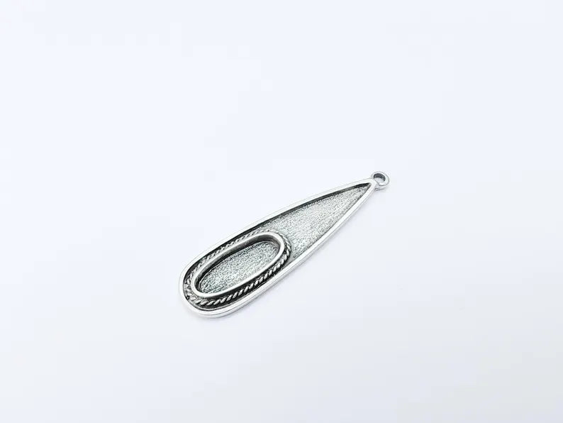 Silver Pendant Blank, Cabochon Bezel, Locket Base, inlay Mounting,Resin Necklace,Antique Silver Plated Zamac 53x14mm (18x7mm bezel) G36805