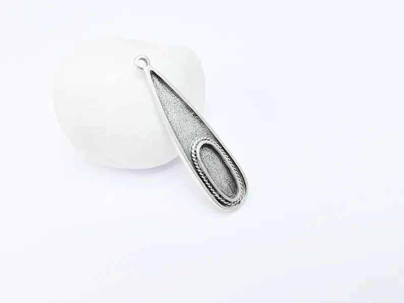 Silver Pendant Blank, Cabochon Bezel, Locket Base, inlay Mounting,Resin Necklace,Antique Silver Plated Zamac 53x14mm (18x7mm bezel) G36805