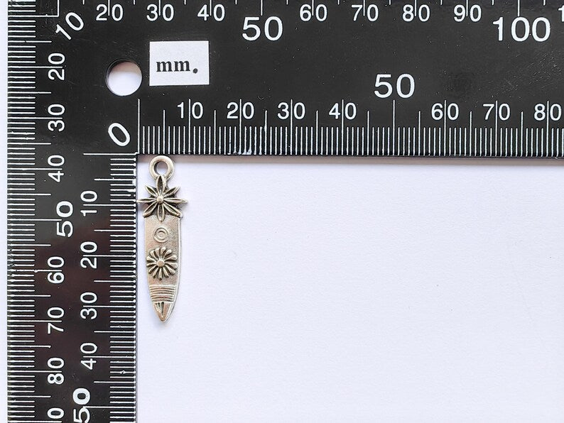 Sunburst and Flower Charms, Earring Charms, Boho Dangle Pendant, Necklace Parts, Antique Silver Plated 33x10mm G36806