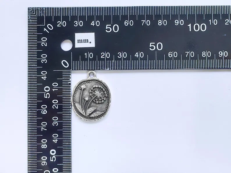 Dandelion Charms, Silver Flower Charms, Boho Charms, Earring Charms, Silver Pendant, Necklace Parts, Antique Silver Plated 28x23mm G36817