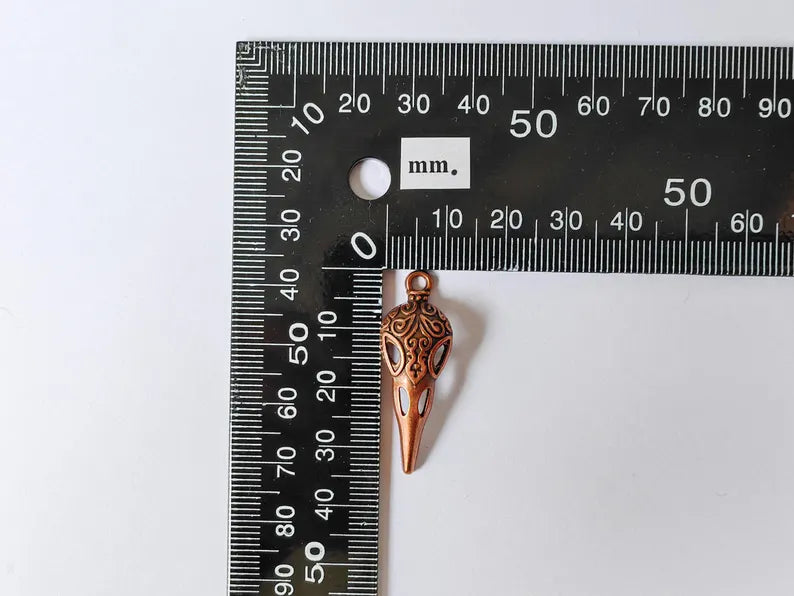 2 Raven Skull Charm Pendant, Gothic Boho Charm, Earring Charm, Mystical Bird, Necklace Parts, Antique Copper Plated 34x12mm G36701