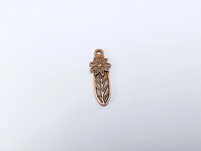 2 Flower Charms, Floral Pendant, Herb Earring Charms, Dangle Pendant, Necklace Part, Antique Copper Plated 31x11mm G36702