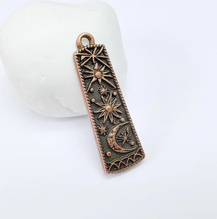 Celestial Moon and Stars Charms, Mystical Sky Charm, Cosmic Earring Charms, Sun Boho Pendant, Antique Copper Plated Zamac 45x14mm G36703