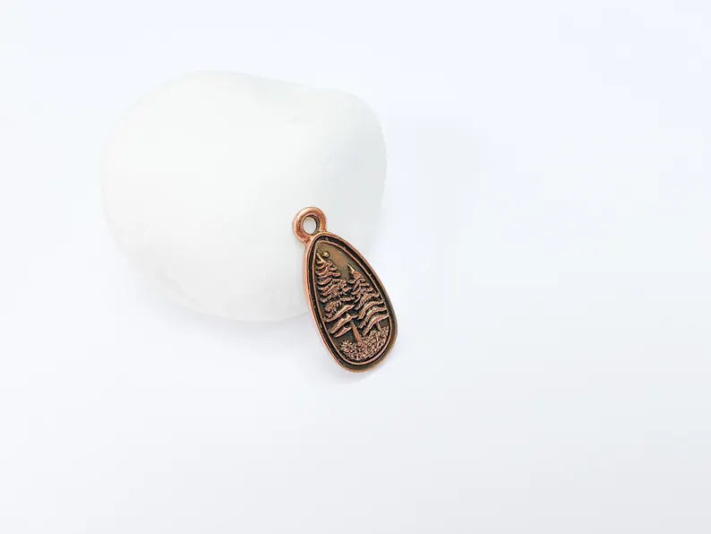 2 Pine Tree Forest Stars Charms, Nature Pendant Boho Earring Charms, Dangle Pendant, Necklace Part, Antique Copper Plated Zamac 30x14mm G36706