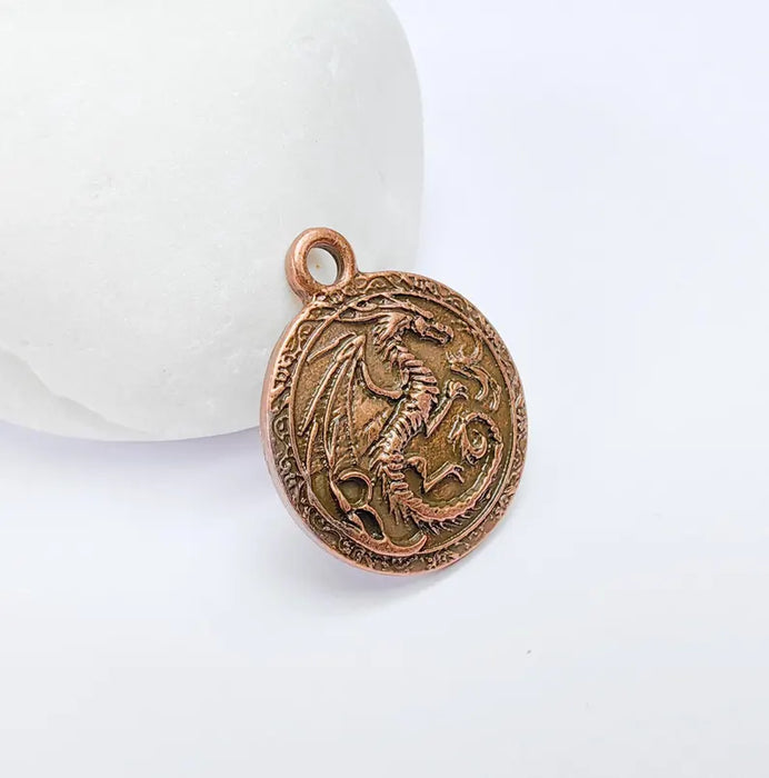 Dragon Charm, Bohemian Pendant, Mystical and Fantasy Charm, Mystic Earring Charm, Gothic Pendant, Antique Copper Plated 26x22mm G36707