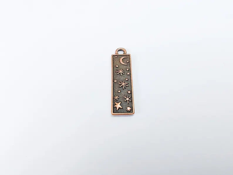 Celestial Moon and Star Charms, Cosmic Pendant, Earring Charms, Night Sky Boho Charms, Antique Copper Plated Zamac 33x9mm G36710