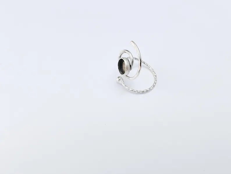 Swirl Ring Setting, Cabochon Blank, Resin Bezel, Round Ring Mounting, Epoxy Frame Base, Adjustable Antique Silver Plated Brass 8mm G36724