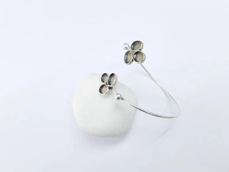 Antique Silver Bracelet, Bangle Bracelet Bezel, Wrap Cuff Resin Blank Wristband Cabochon Base Adjustable Antique Silver Brass (9x6mm) G36731