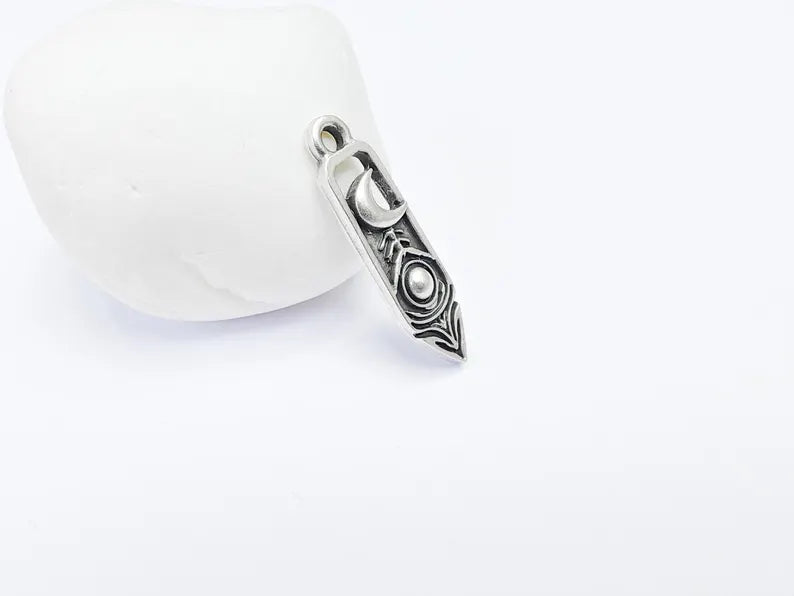 2 Crescent Moon and Orb Charms, Cosmic Pendant, Moon Earring Charms, Night Sky Boho Charms, Antique Silver Plated Zamac 33x9mm G36741