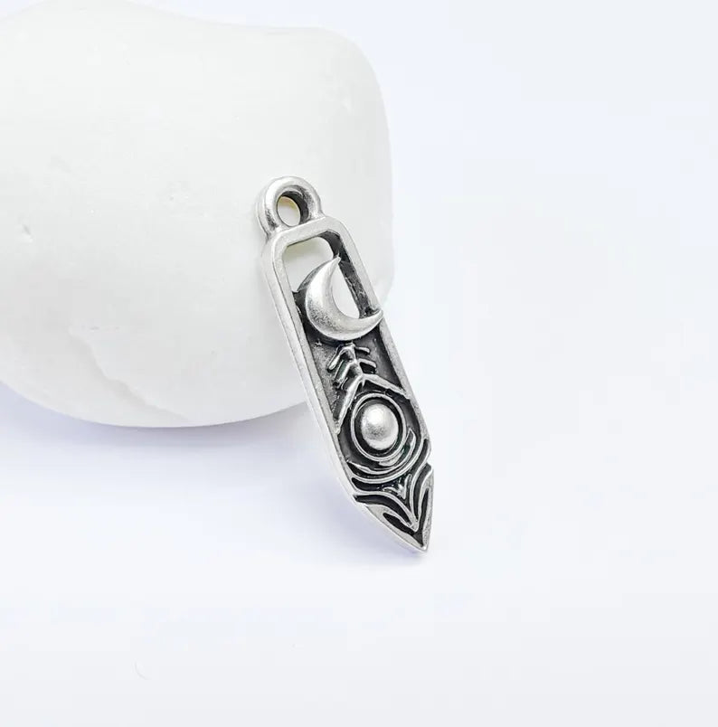 2 Crescent Moon and Orb Charms, Cosmic Pendant, Moon Earring Charms, Night Sky Boho Charms, Antique Silver Plated Zamac 33x9mm G36741