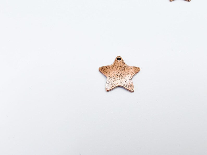 2 Star Charms, Boho Charms, Rustic Charms, Earring Charms, Copper Pendant, Necklace Parts, Antique Copper Plated 24x23mm G36826