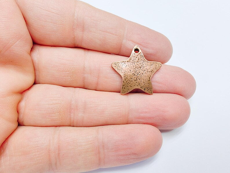 2 Star Charms, Boho Charms, Rustic Charms, Earring Charms, Copper Pendant, Necklace Parts, Antique Copper Plated 24x23mm G36826