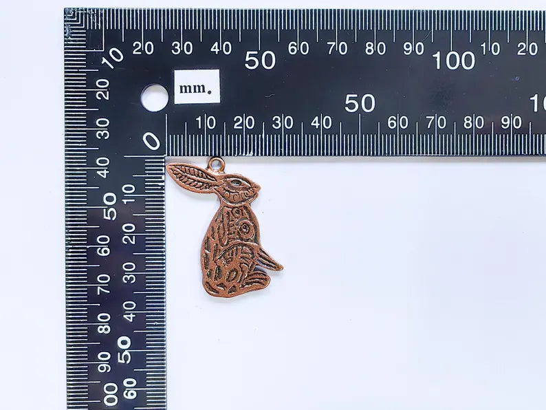 Rabbit Charm, Rabbit Pendant, Boho Charm, Earring Charms, Dangle Pendant, Necklace Parts, Antique Copper Plated Zamac 36x29mm G36831