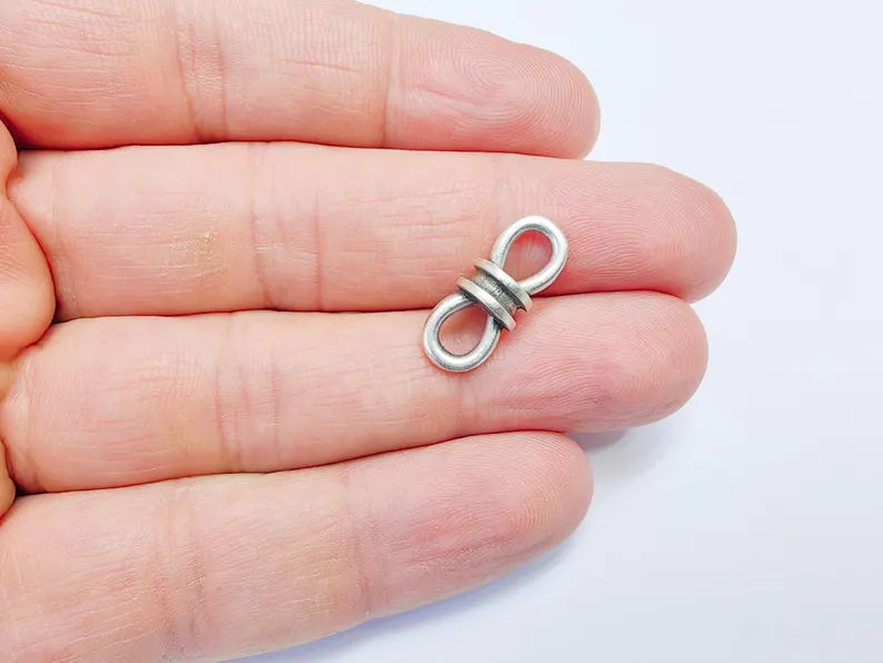 5 Antique Silver Double Loop Connector, Boho Findings, Earring Component, Rustic findings, Necklace Parts, Antique Silver Plated 20x7mm G36743