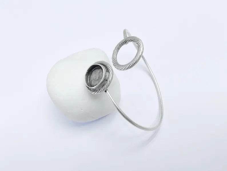 Circle Round Bracelet Blank Resin Cuff Dry Bezel Glass Cabochon Base Adjustable Antique Silver Plated Brass (12mm Blanks) G36747