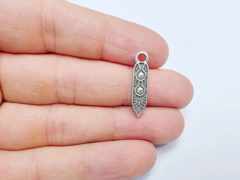 4 Boho Charm, Vintage Style Charms, Earring Charms, Minimalist Dangle Pendant, Necklace Parts, Antique Silver Plated 25x5mm G36748