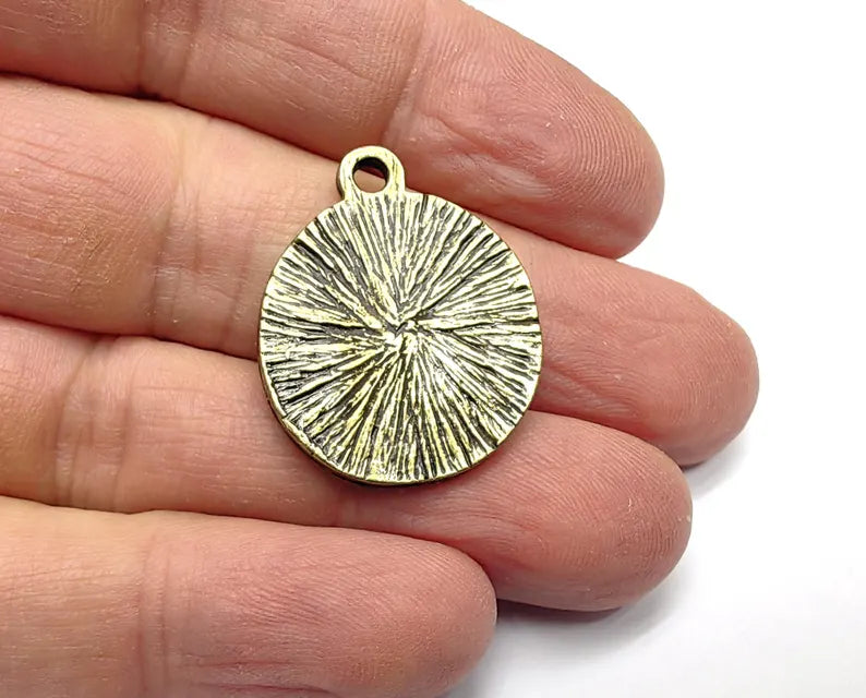 Vintage Dandelion Round Charms, Boho Tribal Statement Charm, Ethnic Boho Dangle Earring, Antique Bronze Plated Zamac 29x23mm G36836