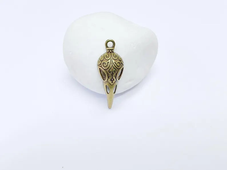 2 Raven Skull Charm Pendant, Gothic Boho Charm, Earring Charm, Mystical Bird, Necklace Parts, Antique Bronze Plated 34x12mm G36842
