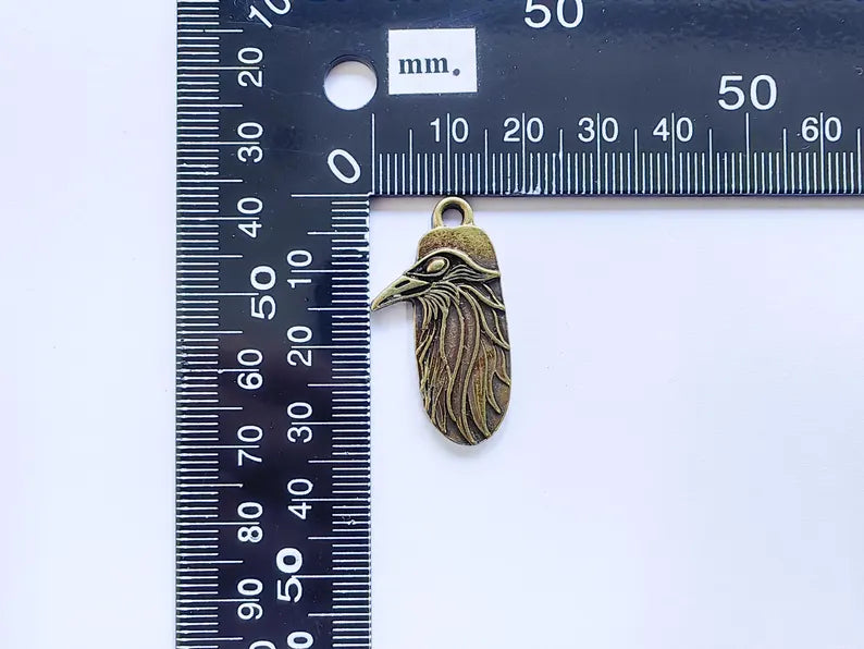 2 Raven Charm Pendant, Gothic Boho Charm, Nature Earring Charm, Mystical Crow Bird, Necklace Parts, Antique Bronze Plated Zamac 32x17mm G36845