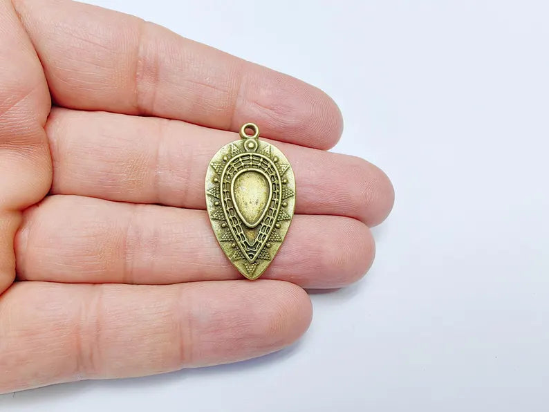 Bronze Charms Blank , Drop Charms, Ethnic Earring Charms, Bronze Rustic Pendant, Necklace Parts, Antique Bronze Plated 35x20mm G36846