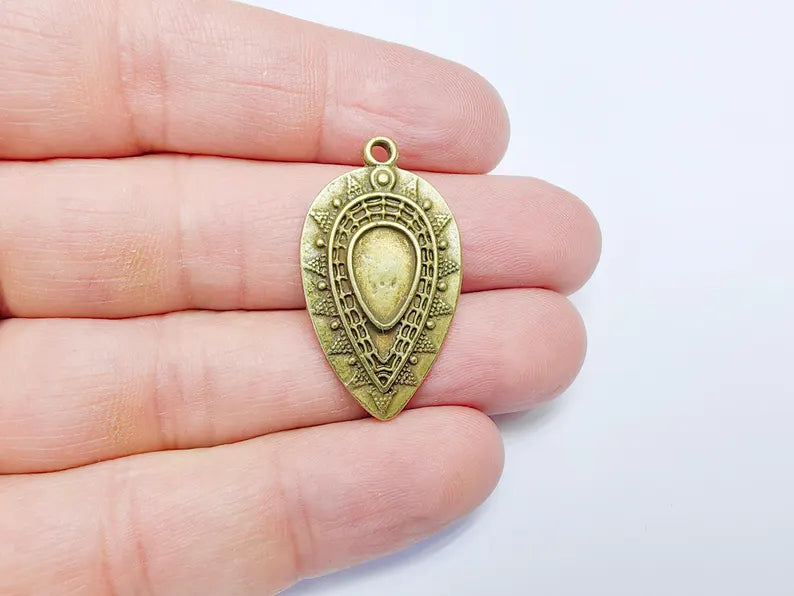 Bronze Charms Blank , Drop Charms, Ethnic Earring Charms, Bronze Rustic Pendant, Necklace Parts, Antique Bronze Plated 35x20mm G36846