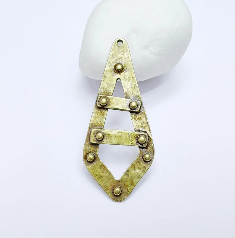 Hammered Dangle Charms, Boho Charms, Earring Charms, Rustic Pendant, Necklace Parts, Antique Bronze Plated Zamac 56x23mm G36855