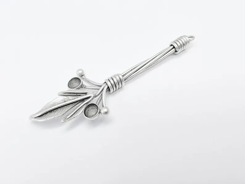 Leaf Pendant Bezel, Cabochon Blank, Locket Pendant Base, inlay Mounting, Resin Necklace, Antique Silver Plated Brass 6mm G36762