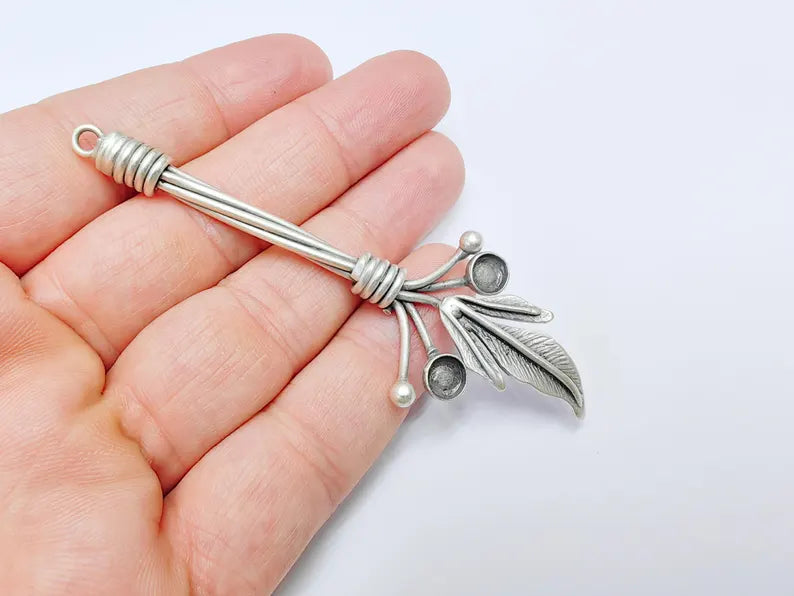 Leaf Pendant Bezel, Cabochon Blank, Locket Pendant Base, inlay Mounting, Resin Necklace, Antique Silver Plated Brass 6mm G36762