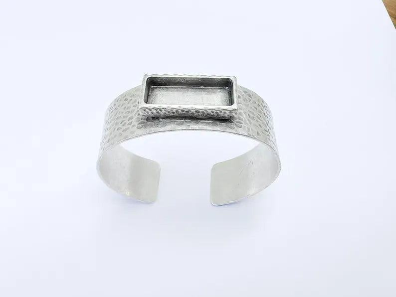 Bracelet Blank Resin Dry Flower inlay Blank Cuff Bezel Glass Cabochon Base Hammered Adjustable Antique Silver (25x10mm) G36767