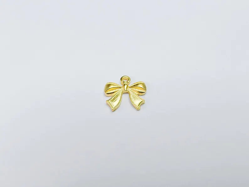 5 Bow Charm, Bow Tie Pendant, Ribbon Charms, Earring Charms, Dangle Pendant, Gold Plated 14x13mm G36768