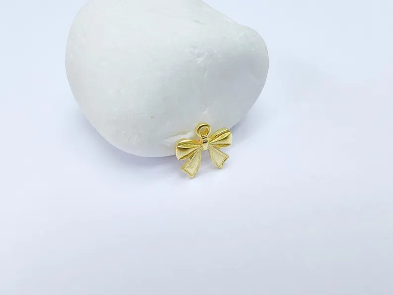 5 Bow Charm, Bow Tie Pendant, Ribbon Charms, Earring Charms, Dangle Pendant, Gold Plated 14x13mm G36768