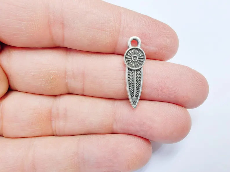 5 Boho Charm, Vintage Style Charms, Earring Charms, Minimalist Dangle Pendant, Necklace Parts, Antique Silver Plated 26x7mm G36769