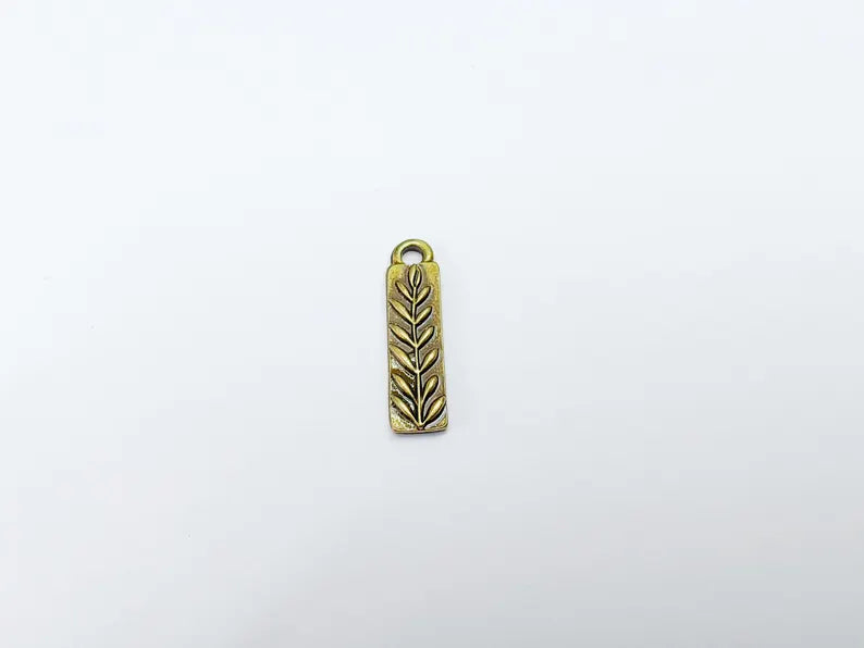 5 Plant Charms, Leaf Bar Pendant, Earring Charms, Nature Dangle Pendant, Necklace Parts, Antique Bronze Plated 25x6mm G36770