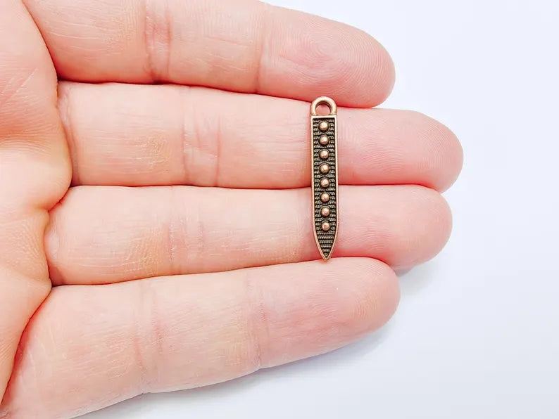 5 Antique Copper Bar Charm, Earring Charm, Boho Pendant Charm, Dangle Bracelet Charm, Necklace Parts, Antique Copper Plated 31x5mm G36776