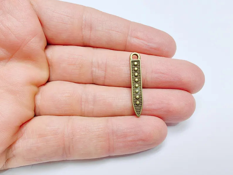 5 Antique Bronze Bar Charm, Earring Charm, Boho Pendant Charm, Dangle Bracelet Charm, Necklace Parts, Antique Bronze Plated 31x5mm G36858