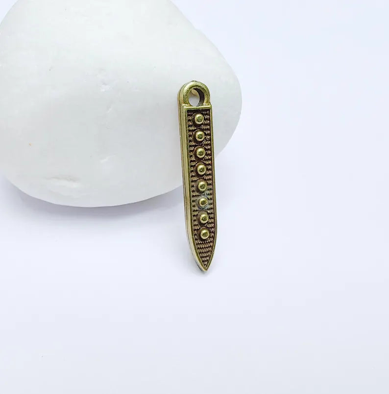 5 Antique Bronze Bar Charm, Earring Charm, Boho Pendant Charm, Dangle Bracelet Charm, Necklace Parts, Antique Bronze Plated 31x5mm G36858