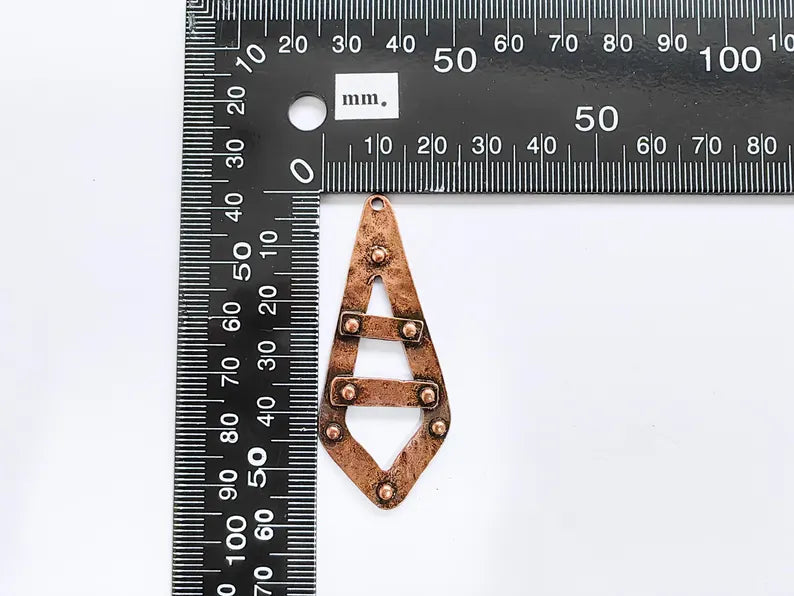 Hammered Dangle Charms, Boho Charms, Earring Charms, Rustic Pendant, Necklace Parts, Antique Copper Plated Zamac 56x23mm G36860