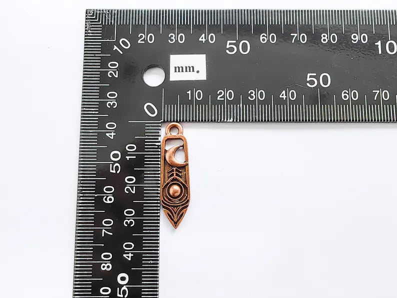 2 Crescent Moon and Orb Charms, Cosmic Pendant, Moon Earring Charms, Night Sky Boho Charms, Antique Copper Plated Zamac 33x9mm G36861