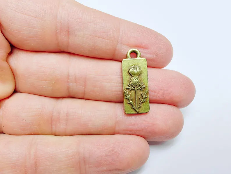 2 Flower Charms, Earring Charms, Bohemian Necklace Parts, Floral Charm for Nature Inspired Jewelry, Antique Bronze Plated 26x10mm G36862