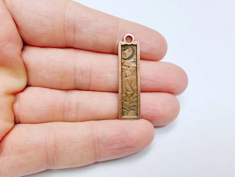 Moon and Stars Plant Charms, Crescent Earring Charms, Celestial and Nature Inspired Charm, Antique Copper Plated 39x10mm G36863