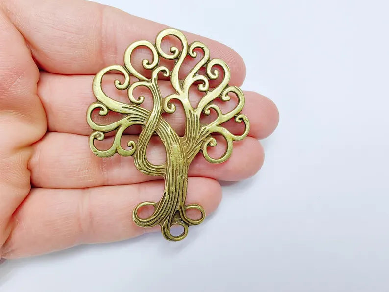 Tree Pendant Charms, Nature Pendant Boho Earring Charms, Dangle Pendant, Necklace Part, Antique Bronze Plated 68x52mm G36779