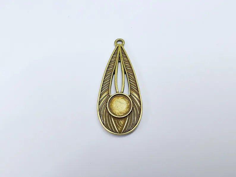 Bohemian Pendant Blank, Cabochon Bezel, Locket Base, inlay Mounting, Resin Necklace, Antique Bronze Plated Zamac 49x19mm (10mm blank) G36780